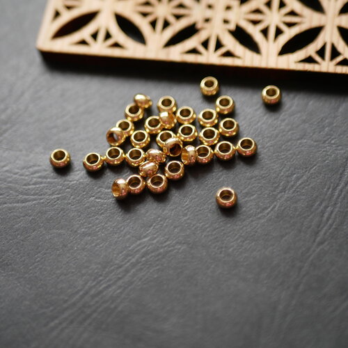 50 petites perles rondelles intercalaires en laiton brut doré, perles de 3x5mm