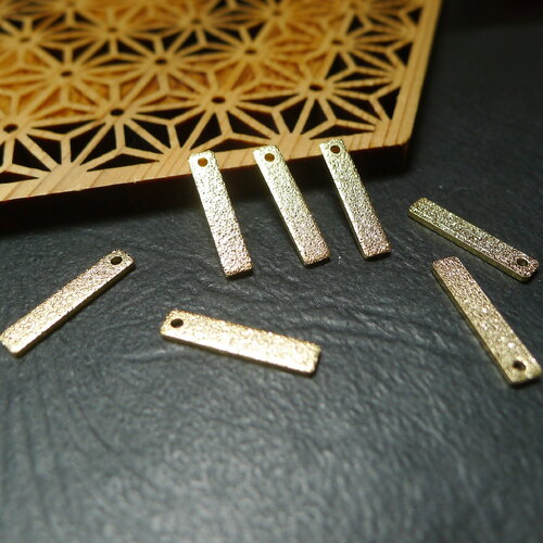 X10 breloque bâton à effet paillette doré, pendentif rectangle géométrique, 3x15mm
