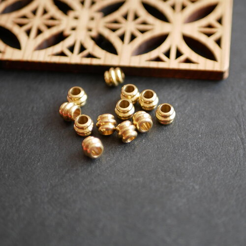 40 perles tonneaux intercalaires en laiton brut doré, perles tonneaux doré, perles de 5x6mm