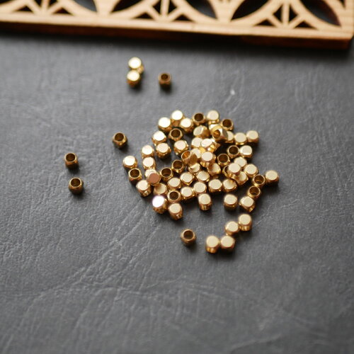X50 petite perle intercalaire carré en laiton brut doré, perles de 3mm