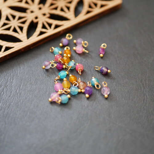 Perles d'agate à facettes pour bijoux, grelot chapelet multicolore, 4x8mm, breloques doré, x20