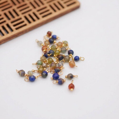 20 perles agate facettée et doré 4x8 mm, tons bleu, marron et multicolore, perles naturelles pour bijoux