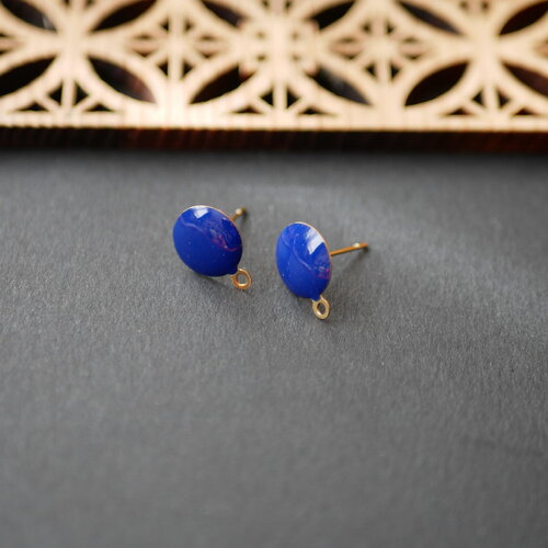 Boucles d'oreilles rondes en émail bleu et acier inoxydable 304 doré, fournitures de boucles d'oreilles , 10x12mm