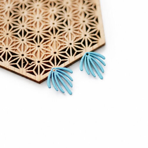 Pendentif émail bleu turquoise 22x20mm, 2 breloques éventail, connecteur palmette pour boucles d'oreilles, fournitures création bijoux