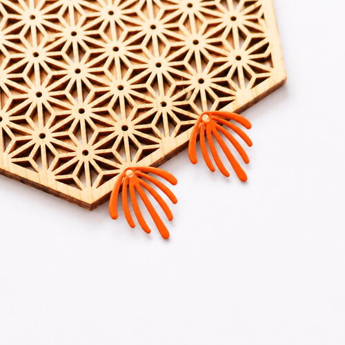 Pendentif émail orange 22x20mm, lot de 2 breloques éventail, connecteur palmette pour boucles d'oreilles, fournitures création bijoux
