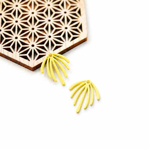 Pendentif émail jaune 22x20mm, lot de 2 breloques éventail, connecteur palmette pour boucles d'oreilles, fournitures création bijoux