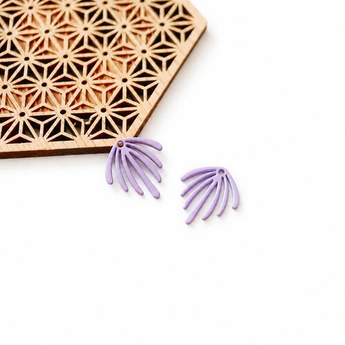 Pendentif émail violet mauve 22x20mm, lot de 2 breloques éventail, connecteur palmette pour boucles d'oreilles, fournitures création bijoux