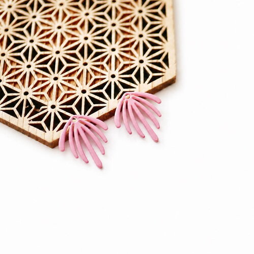 Pendentif émail rose clair 22x20mm, lot de 2 breloques éventail, connecteur palmette pour boucles d'oreilles, fournitures création bijoux