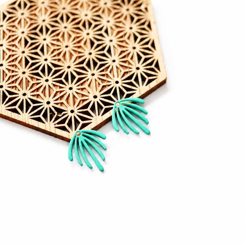 Pendentif émail turquoise 22x20mm, lot de 2 breloques éventail, connecteur palmette pour boucles d'oreilles, fournitures création bijoux diy