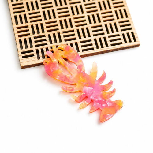 Grand pendentif homard rose nacré 32x70mm. breloques en résine pour création de bijoux, pendentif acrylique marbré rose pêche