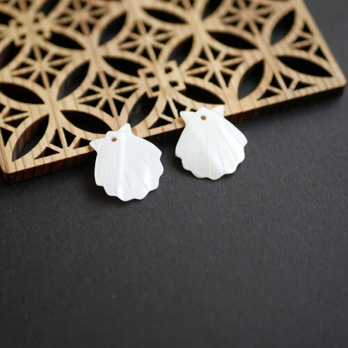 X2 breloque coquillage naturel blanc, 20mm , pendentifs coquillage en nacre blanche. perle de mariage blanche.