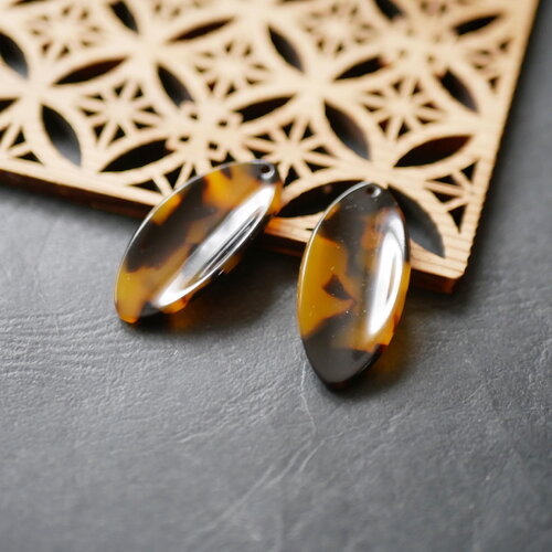 2 pendentifs en acrylique marron noir en forme de goutte, perles en acrylique ovale marron et noir moucheté, 15x37mm