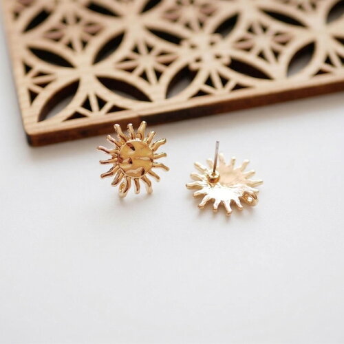 Boucles d'oreilles puces en forme de soleils dorés, accessoire pour création de bijoux, 17 mm