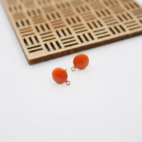 Boucles d'oreilles puces rondes en émail orange et acier inoxydable 304 doré, fournitures de boucles d'oreilles , 10x12mm