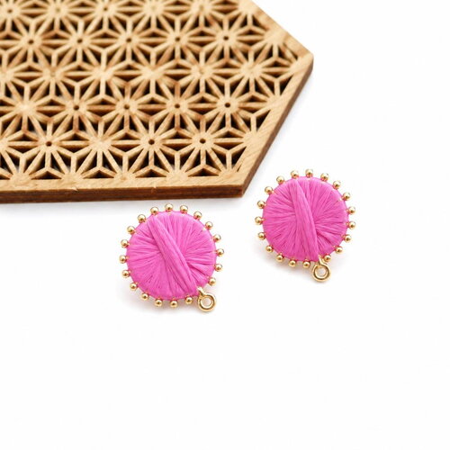 Boucles d'oreilles raphia rose 24x28mm. connecteurs bohème doré. apprêts bijoux été. fournitures diy