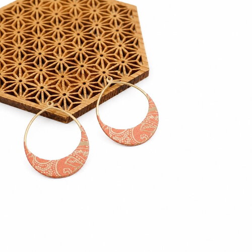 Pendentif goutte terracotta 30x40 mm par 2, pendentif acier doré motif bandana orange rouille, breloque bohème chic, apprêt bijoux