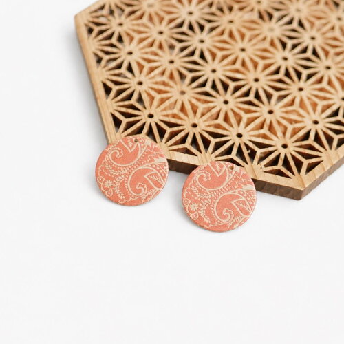 Pendentif rond terracotta 20 mm par 2, pendentif acier doré motif bandana orange rouille, breloque bohème chic, apprêt bijoux