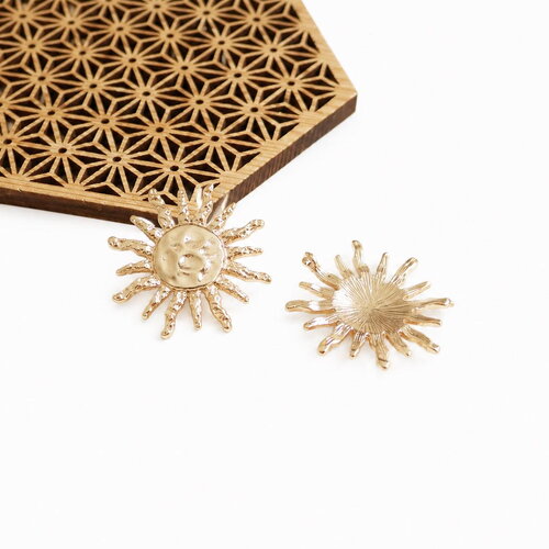 2 pendentifs soleil doré martelés 33 mm, grands pendentifs bohème chic, breloques métal doré pour bijoux diy