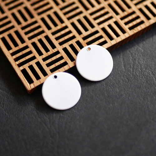 2 pendentifs ronds blanc 18mm, breloques de couleur blanche en métal pour bijoux faits main