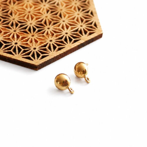 Puces d'oreilles dorées avec anneau. supports boucles d'oreilles demi-sphère pour création de bijoux, apprêts dorés pour boucles. 10x14mm