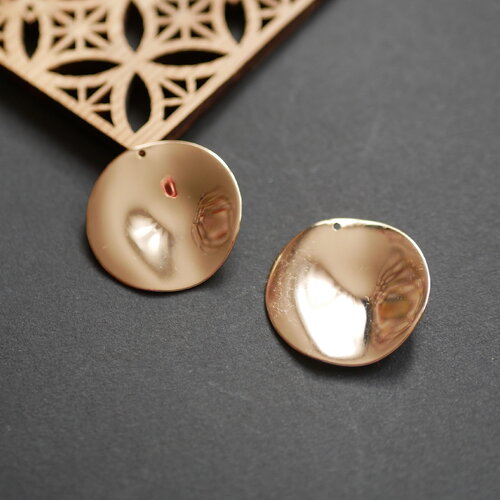 2 pendentifs ronds dorés 30mm, breloques ondulés en métal doré pour bijoux faits main