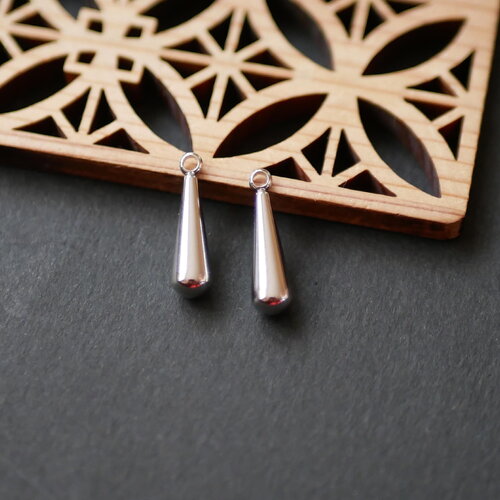 X2 pendentif goutte en acier inoxydable 304 argenté,fourniture bijou en acier inoxydable 304,breloque en forme de larme. 5x17mm