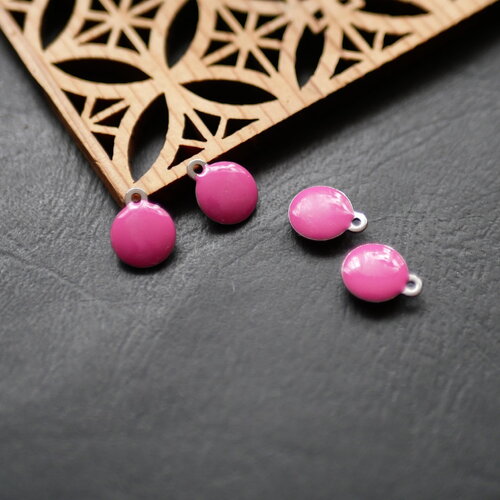X4 petite breloque en émail rose, pendentif émaillé argenté et rose, 10x13mm