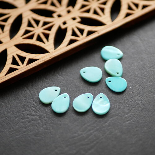 X10 pendentif coquillage naturel bleu, breloque goutte en nacre bleu , pendentif incrusté de coquillage, 7x10mm
