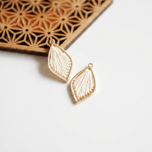 2 breloques goutte marquise beige et doré 15x22 mm. pendentifs vintage pour bijoux diy, apprêts fantaisie élégants