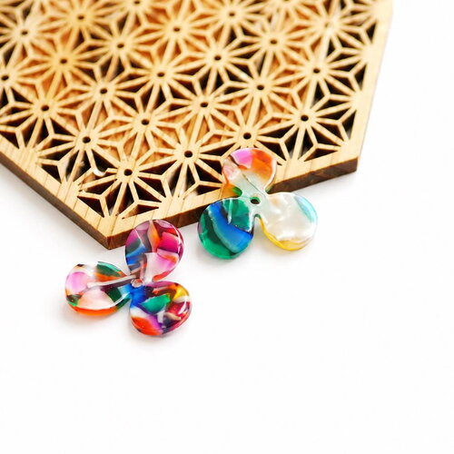 2 perles fleurs en acrylique multicolore 25mm. perles pour créoles, perles anneaux fleurs, fournitures boucles d’oreilles, bijoux faits main