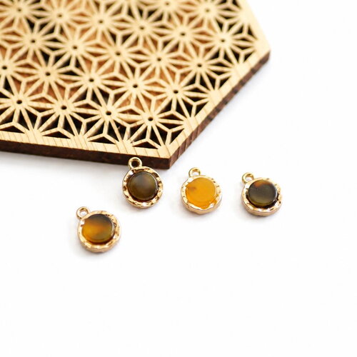 4 pendentifs ronds résine ambre 10x14mm dorés – charms bijoux diy, fournitures créatives collier bracelet boucles