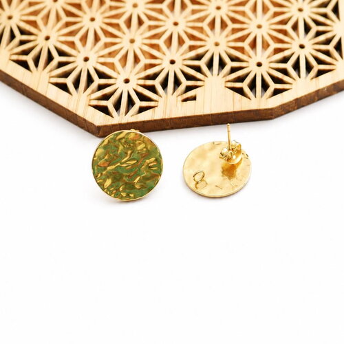Clous d’oreilles ronds martelés en acier inoxydable 304 doré, 15mm, supports boucles d’oreilles avec anneau, fournitures bijoux diy