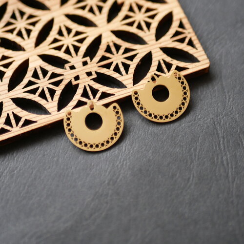 X2 pendentif demi lune ajouré en acier inoxydable, fourniture bijou en acier inoxydable 201, éventail doré 19x22mm