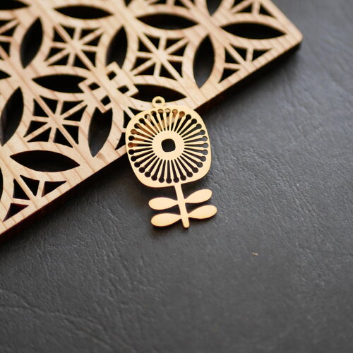 Pendentif fleur en acier inoxydable 201 doré, fleur découpée au laser, fourniture bijou en acier inoxydable 201, 19x33mm