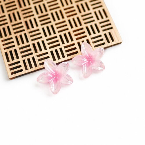 2 fleurs en acrylique frangipanier rose translucide. breloques fleur tropicale pour bijoux, pendentif fleur sakura pastel. 28mm