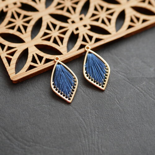 2 breloques en forme de grande goutte bleu et doré,fourniture pour bijoux en forme de marquise, breloque goutte vintage,15x22mm