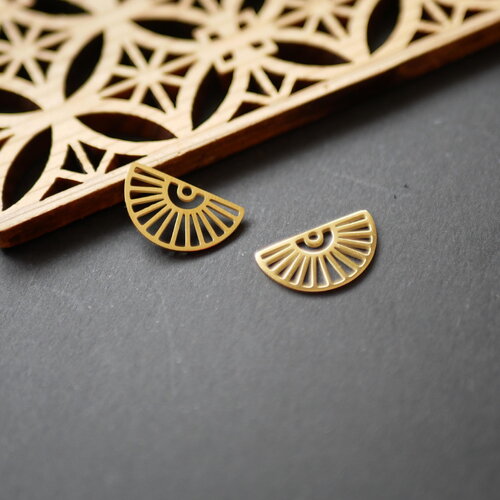 X2 breloque éventail ajouré en acier inoxydable 304 , fourniture bijou en acier inoxydable 304, éventail doré, 10x18mm