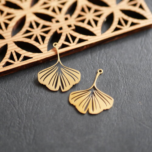 X2 pendentif en feuille de ginkgo en acier inoxydable 201, boucle d'oreille en feuille de palmier pour mariage, 21x26mm