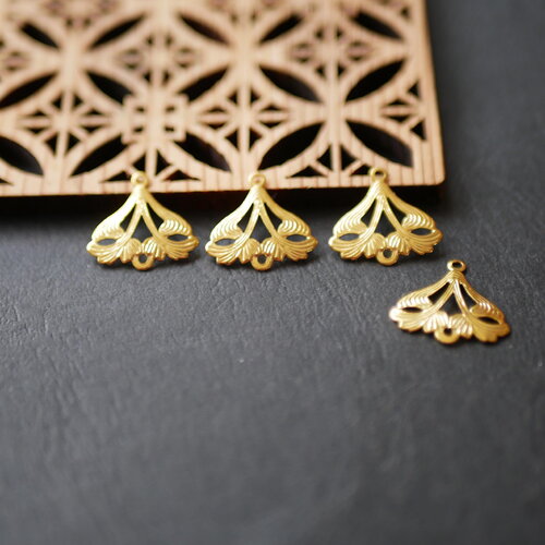 X4 connecteurs baroque en laiton doré,estampe filigrane doré , 17mm. pendentif strié pour bijoux