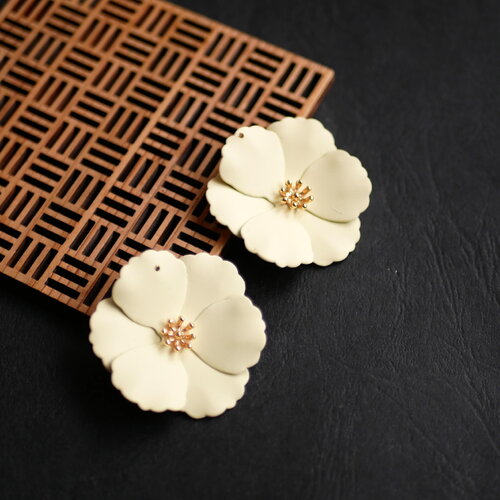 2 pendentifs en forme de grande fleur camélia beige, fourniture pour bijoux en forme de fleur, breloque fleur vintage, 40mm
