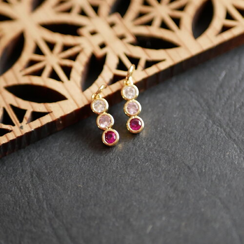 2 breloques en laiton doré et strass en zircon cubique rose violet, fourniture pour bijoux, breloque bâton doré vintage,4x17mm