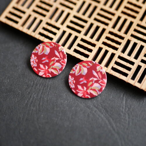 X2 breloques imprimé fleurs rouge et doré, fournitures de bijoux psychédélique rétro, sequin rond, 20mm