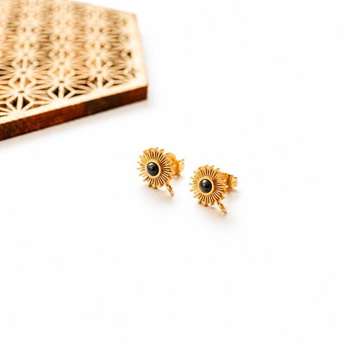 Boucles d'oreilles en acier inoxydable doré et noir, boucles d'oreilles soleil dorées,boucles d'oreilles fleur en acier inoxydable 201, 10mm