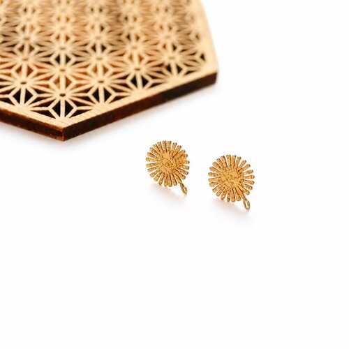 Boucles d'oreilles en acier inoxydable 304 doré,boucles d'oreilles fleur soleil en acier inoxydable,accessoire pour création de bijoux. 15mm