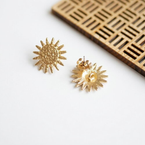 Boucles d'oreilles puces en forme de soleils martelés dorés, accessoire pour création de bijoux, 22mm