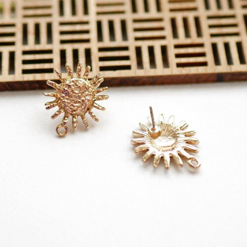 Boucles d’oreilles puces soleil martelé doré 20mm. fournitures création bijoux