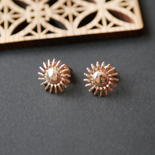 Boucles d'oreilles puces en forme de soleils dorés, accessoire pour création de bijoux, 15mm