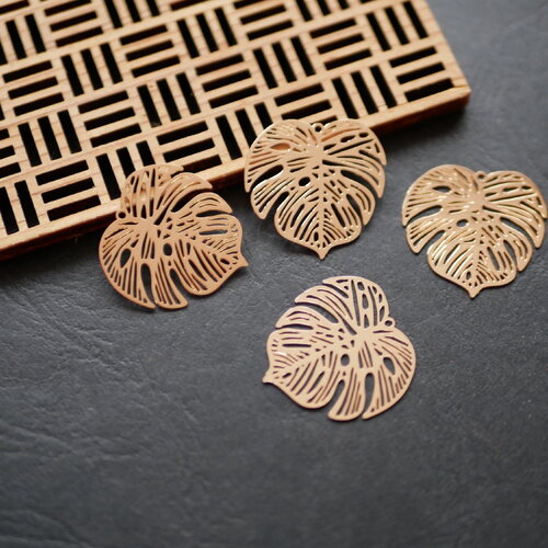 X4 pendentif feuille tropicale, estampe fine doré, breloque monstera, 26x29mm