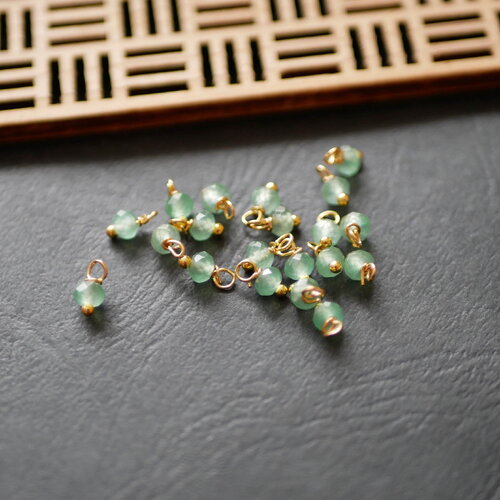 X20 breloque en perle de jade à facettes, breloque grelot doré et vert, breloques en jade pour bracelet et boucles d'oreilles, 4x8mm