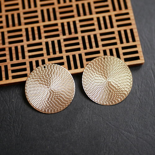2 pendentifs ronds texturés dorés 30mm, breloques à relief en métal pour bijoux faits main